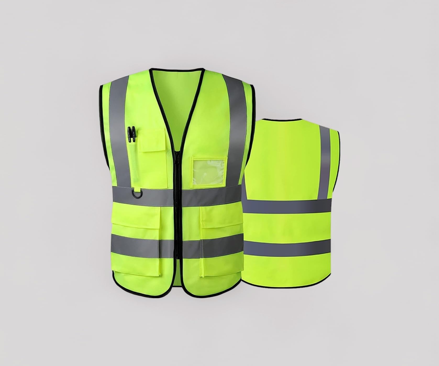 YU WELL Reflective Safety Vests High Visibility Breathable Day Night Warning Jacket with Zipper and 5 Pockets for Construction,Traffic,Cycling Safety purpose