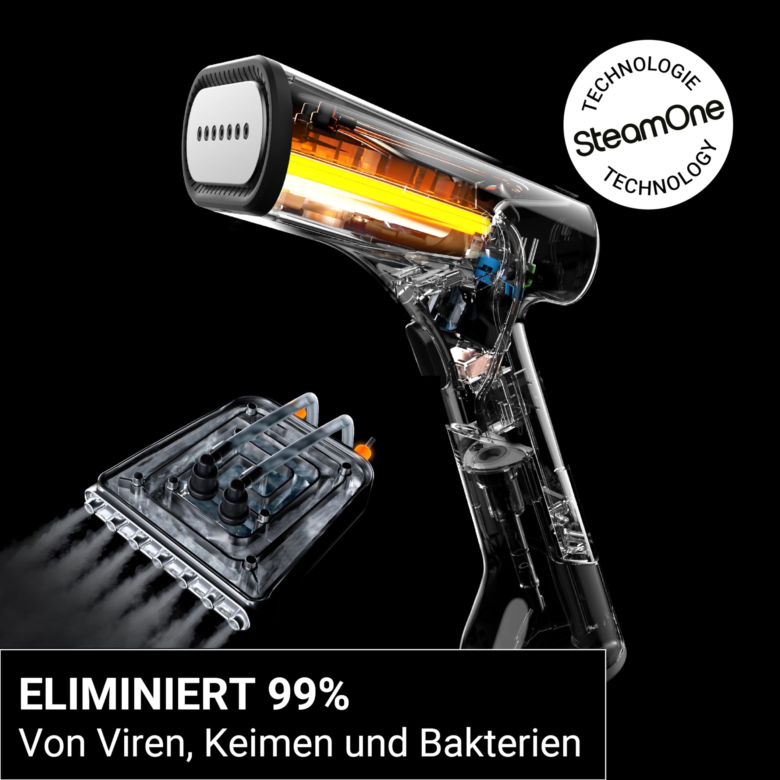 SteamOne - Steamer & Dampfglätter Simon XL 1800W, 28g/min - Dampfbügler mit 4min Autonomie, 120ml Tank, in 35s bereit - Tragbare, Antibakterielle Dampfbürste zum Bügeln aller Textilarten - EUDTC120B