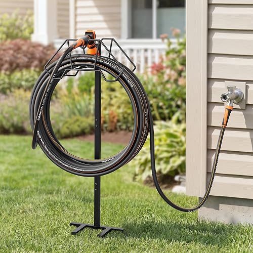 Giraffe Tools Garden Hose Holder with 4 Spikes Holds 150FT, Freestanding