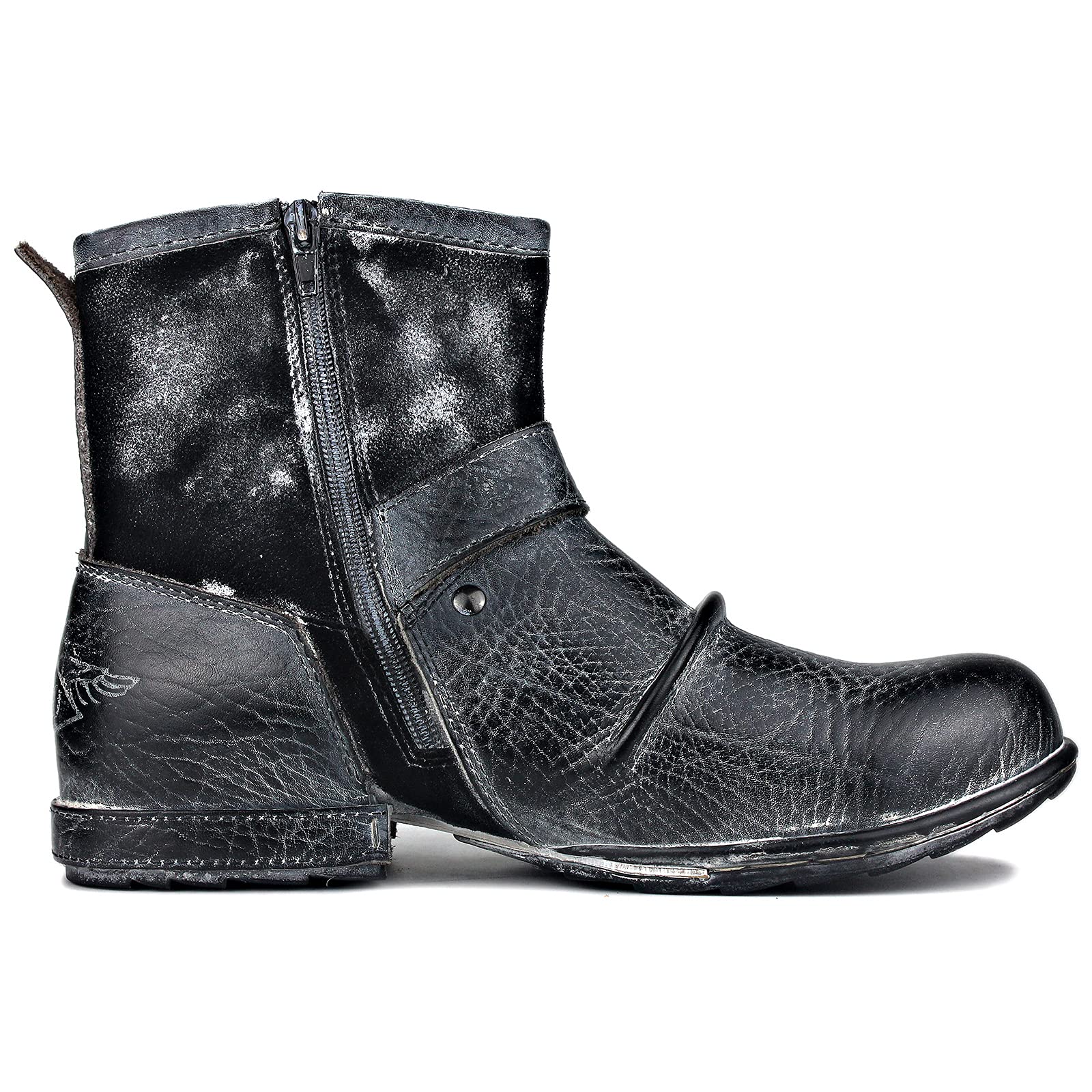 OSSTONE Herren Stiefel aus Rindsleder Lederstiefel mit Gummisohle Biker Boots mit Reißverschluss Männer Stiefeletten OS-5008-1-AI