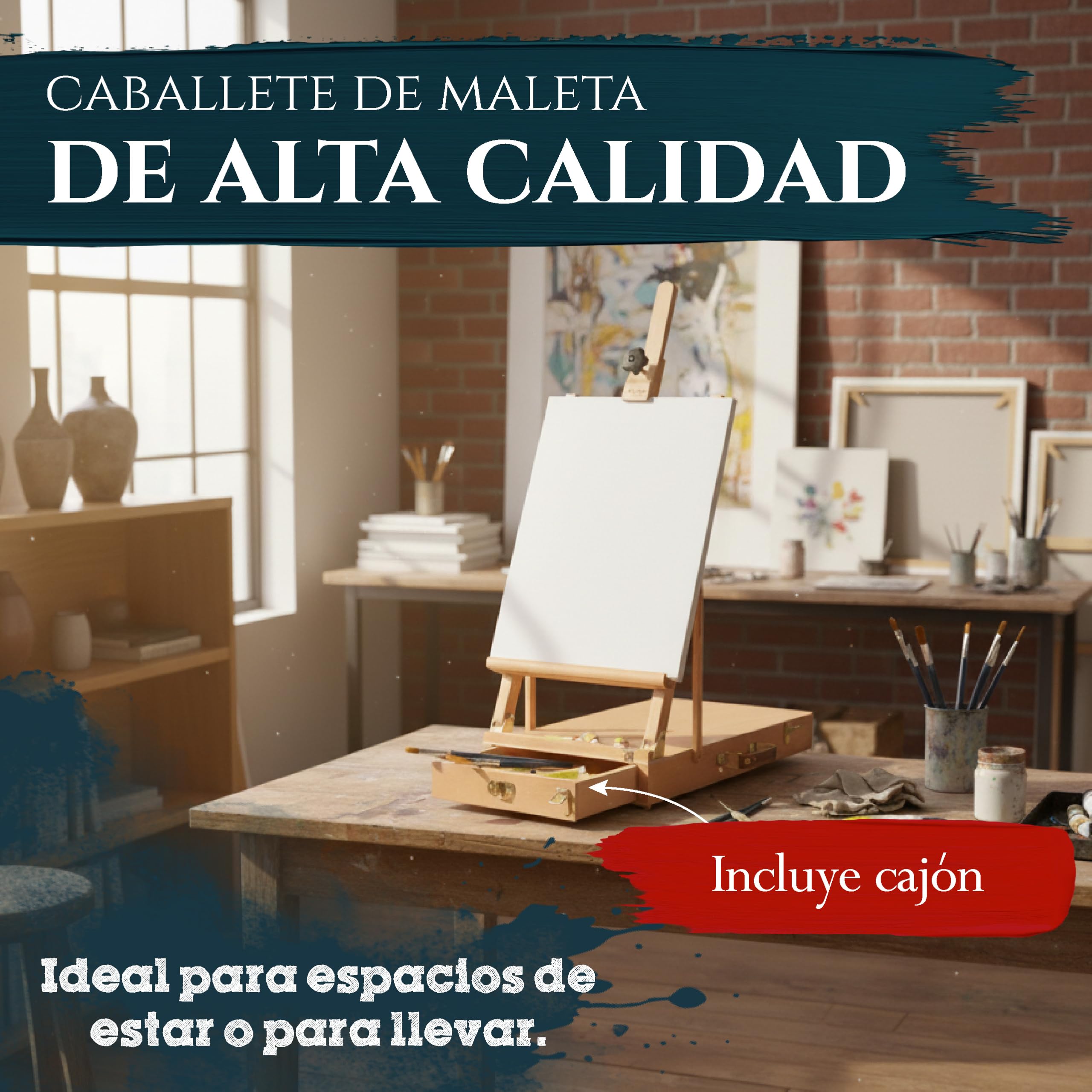 Artina Caballete maletín de madera de haya para bastidores haza tablero | Hasta 56cm de dibujo con caja ángulo de inclinación modificable kit de pinturas mesa ajustable Le Mans