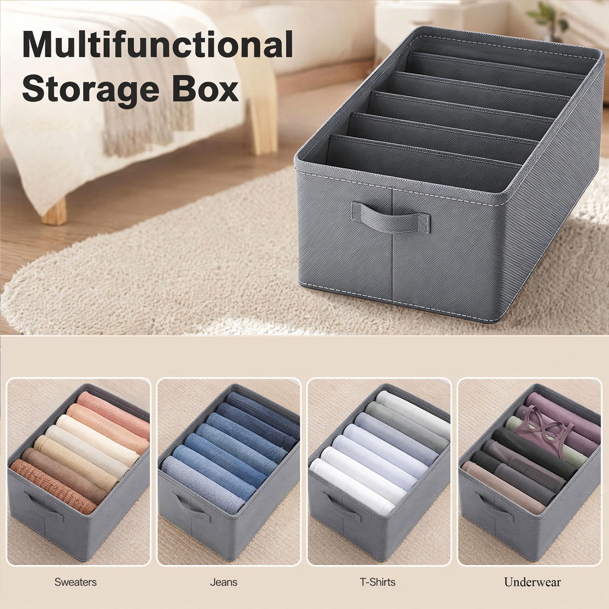 Kleiderschrank Organizer für Kleidung - 6er Set Schubladen Organizer mit 6 Zellen Trennwänden Faltbare Aufbewahrungsbox Regal Stoff Kleiderschrank Organizer Kommode Schublade Trennwände Würfel für