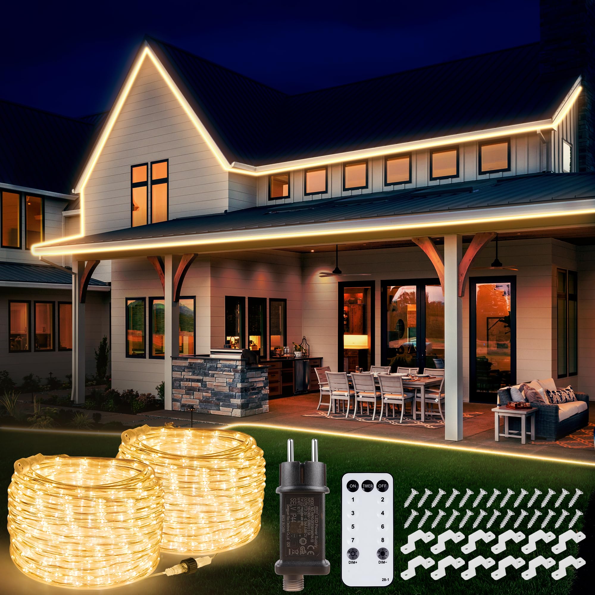 Auting 10M Catena di Luci per Esterni Solare, 100 LED Tubo di Luci Solare Impermeabile a 8 Modalità, Luci LED a Bianco Caldo per Esterni per Decorazione di Alberi, Giardino, Cortile, Casa