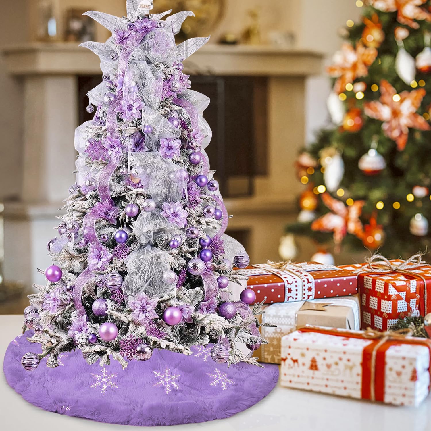 Ivarunner Mini Tree Skirt 15 Inches, Purple Fur Tree Skirt