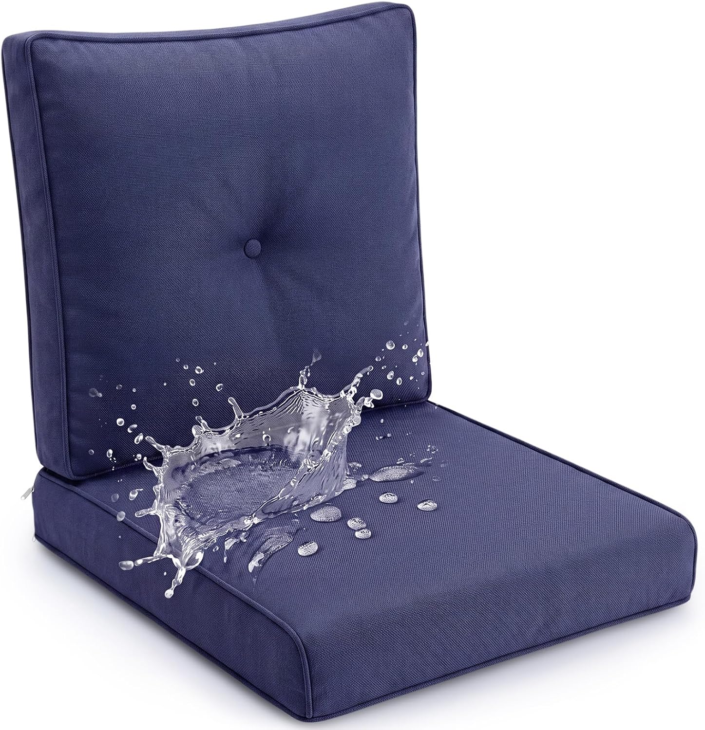 Juexica Outdoor Chair Cushion Set of 1, 22 x 25 Inch Deep Seat Pad and 22 x 22 Inch Back Cushion, Waterproof Fade-Resistant High Resilience for Patio Furniture Sofa Chair Replacement, Navy Blue