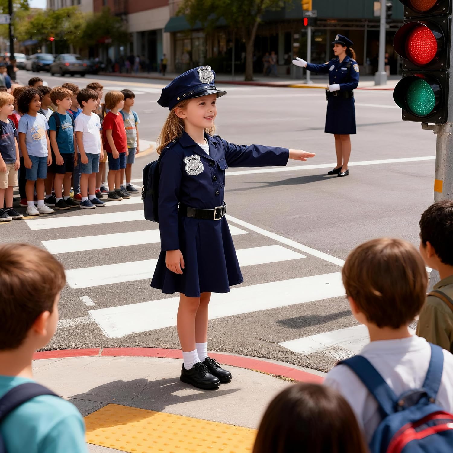 Girls Police Officer Costume Kids Cop Uniform Toddler Policeman Outfit, Police Dress Up Halloween Birthday Gifts - Image 3