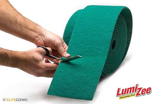 Miniatura 4 de Rollo de almohadilla de frotamiento verde de 19 pies, tamaño económico, tamaño mediano, almohadillas de esponja abrasiva de 19 x 6 x 0.3 pulgadas