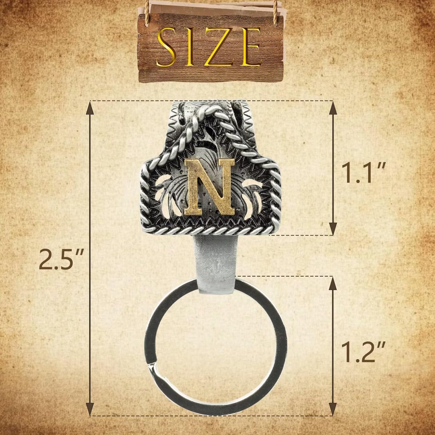 XZYLY Vintage Western Cowboy Letter Keychain,Handmade Metal A-Z Initial Key Chain Clip,Personality key holder for Pocket&Bag - Image 4