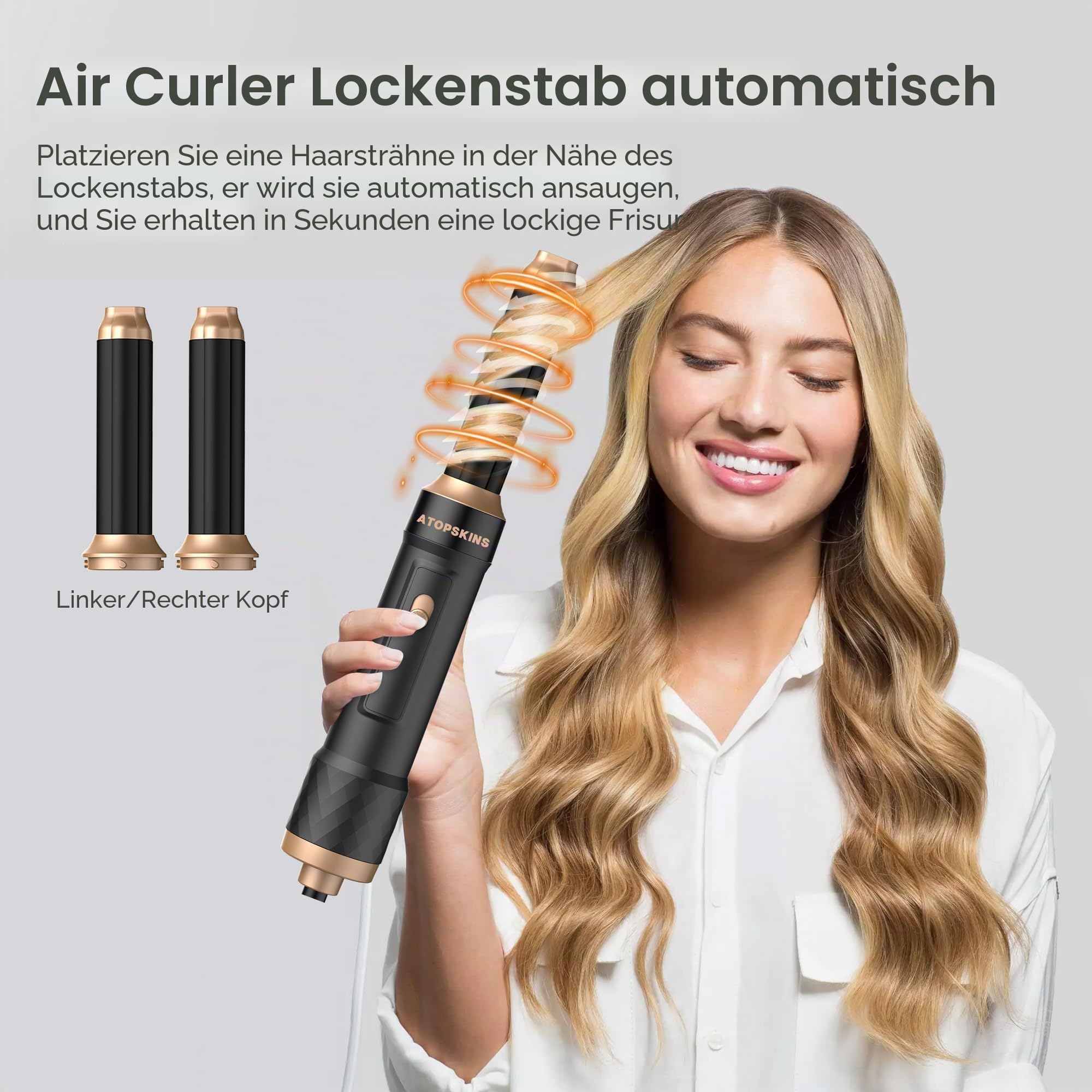 Pro Airstyler Warmluftbürste 6 in 1 Hairstyler set,Atopskins Haarstyler Ionen Föhnbürste mit 30mm Warmluft-Lockenstab | Hairstyler 1000W Haartrockner Föhn für Volumen, Trocknen, Glätten & Locken