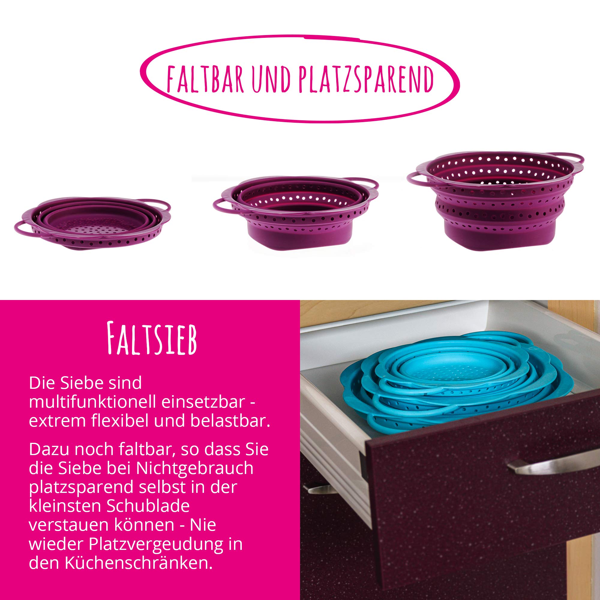 Kochblume Pastalöffel & Faltsieb L 2er Set | Premium-Silikon | Hitzebeständig | Spülmaschinenfest | Farbe: limette