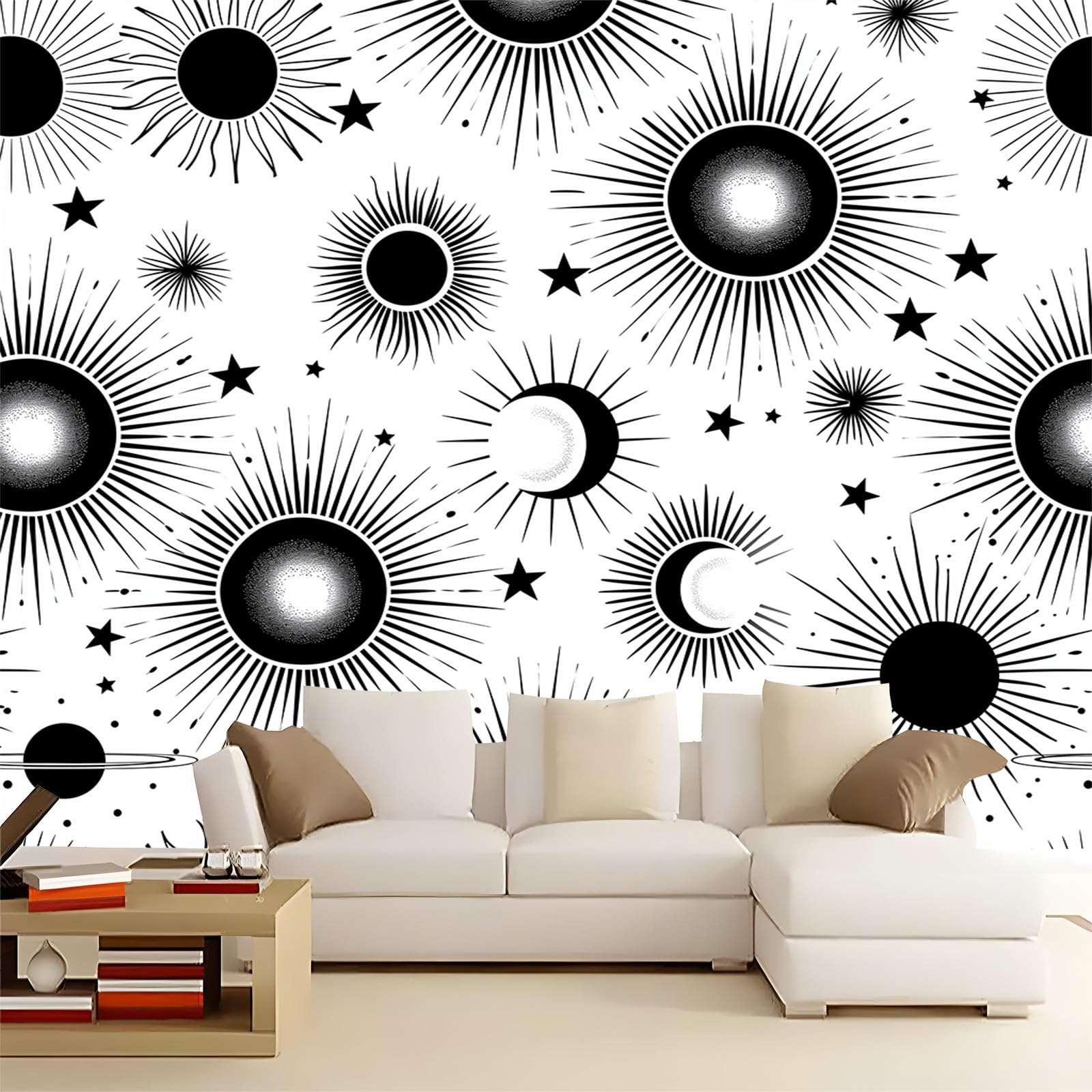 Tapeta ścienna z włókniny abstrakcyjny księżyc, 300 x 210 cm 3D nowoczesny salon sypialnia dekoracja ścienna dekoracja ścienna biała czarna tapeta z włókniny