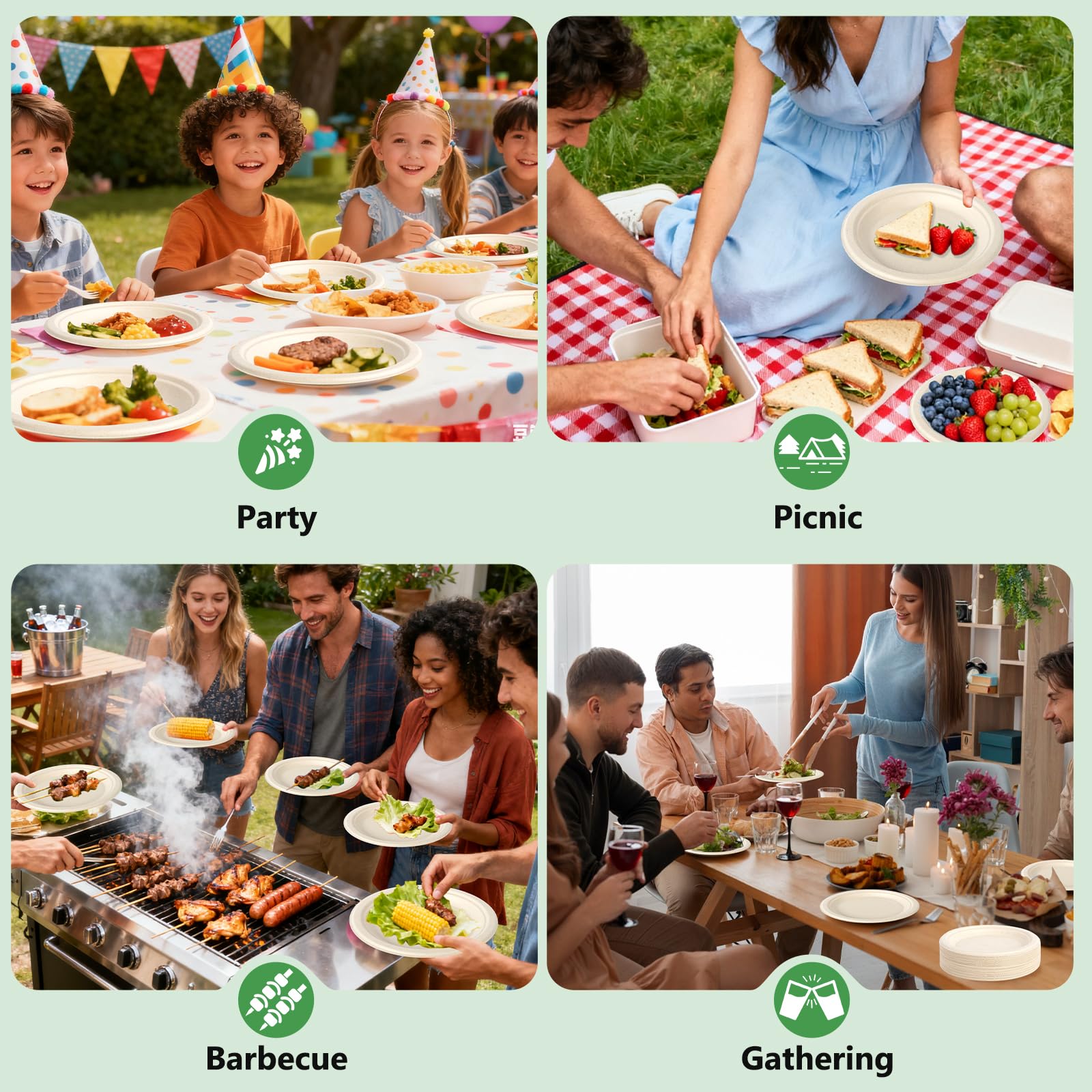 Piatti di Carta 100 Pcs, Piatti Rotondi Usa e Getta Biodegradabile e Compostabile, Piatto Stoviglie di Carta per Compleanno Feste Campeggio Barbecue Picnic (Colore del legno, 15.2 cm)