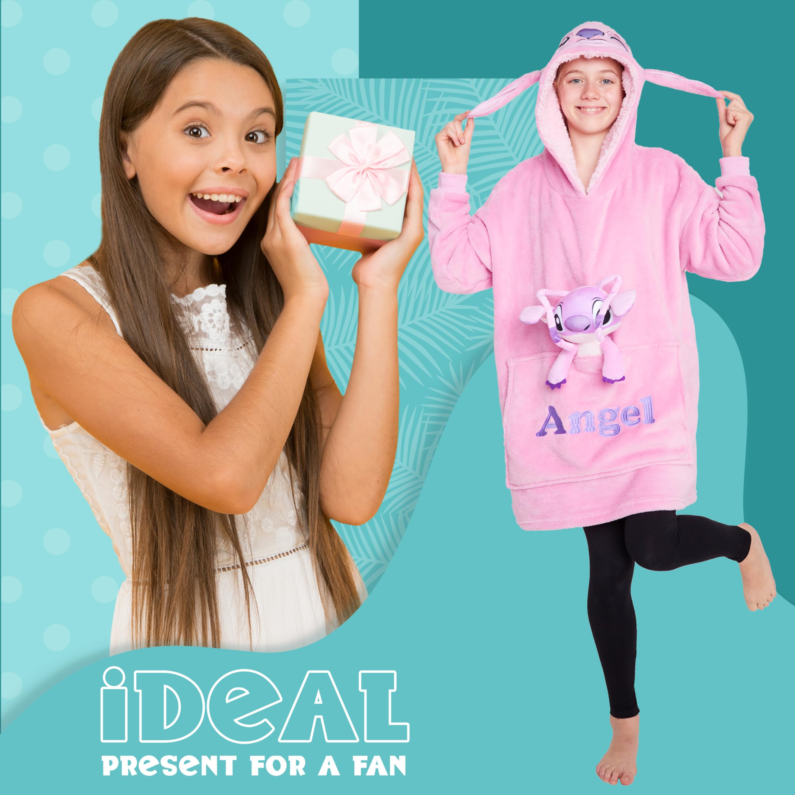 Disney Pull Plaid Enfant Sweat Oversize en Polaire Enfant Ado avec Peluche Stitch Angel Mickey Minnie Bourriquet