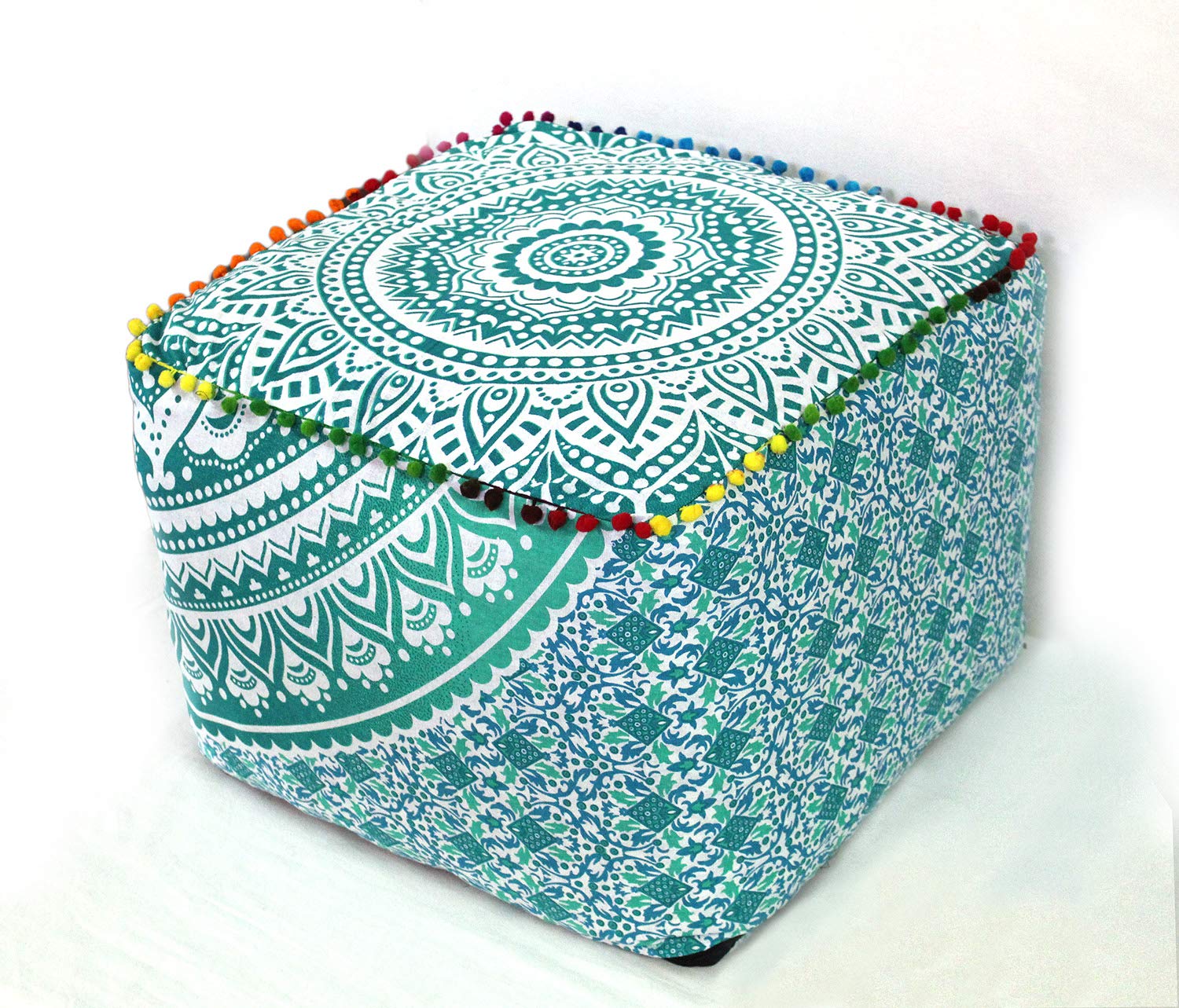 CRAFT KALA Mandala Meditation Floor Pillows Square Pillow Cover Seating Hippie Decorative Adults Bohemian Floor Cushion Cover Outdoor Living Room Throw Ottoman Poufs Cover 16X16X14 inches, Green Ombre