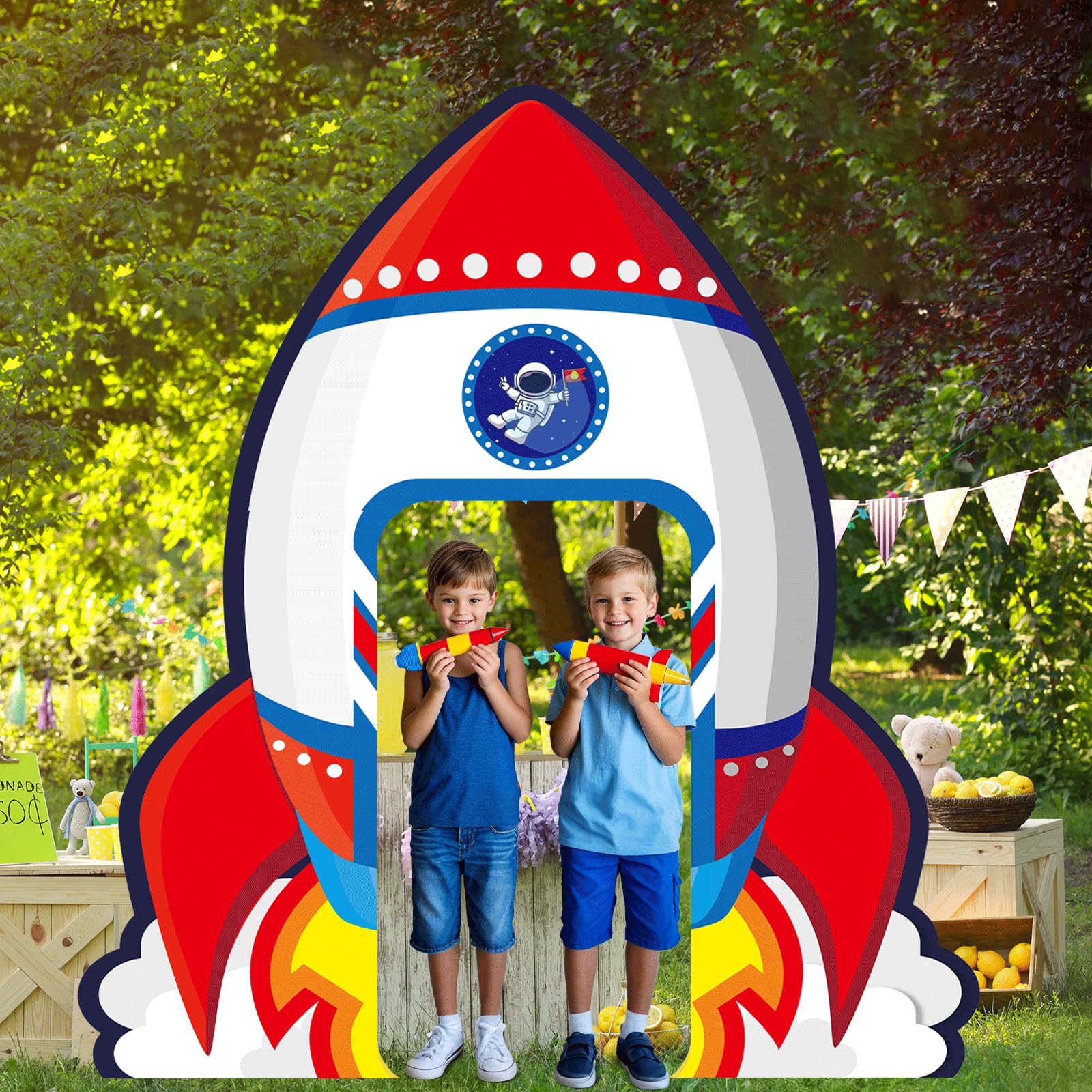 Pancartas de porche con diseño de barco de cohete, decoración de fiesta de cumpleaños, temática del sistema solar, cubierta de puerta de astronauta, telón de fondo para baby shower, noche estrellada,