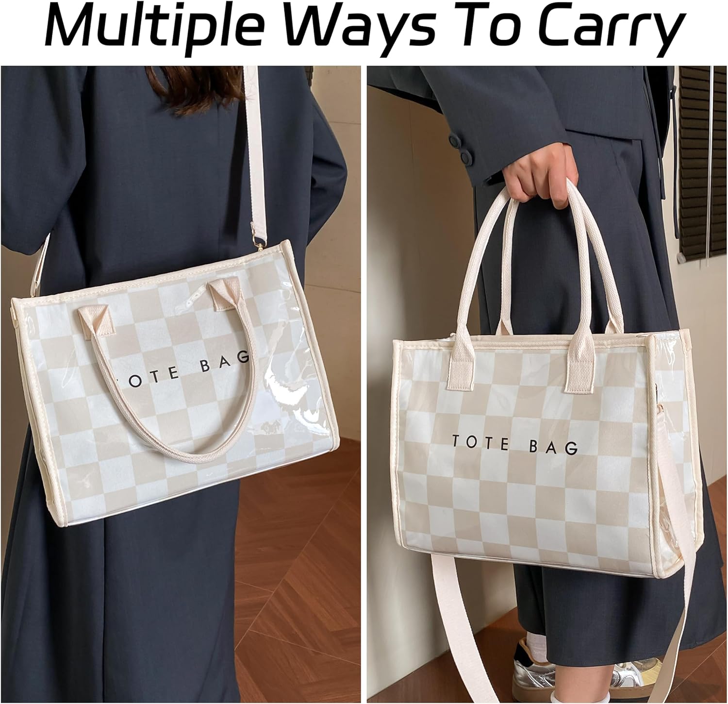 PVC Tote Bag for Women Letters Print Hobo Handbags Kraft Paper Shoulder Bag with Strap for Work Travel - Image 2