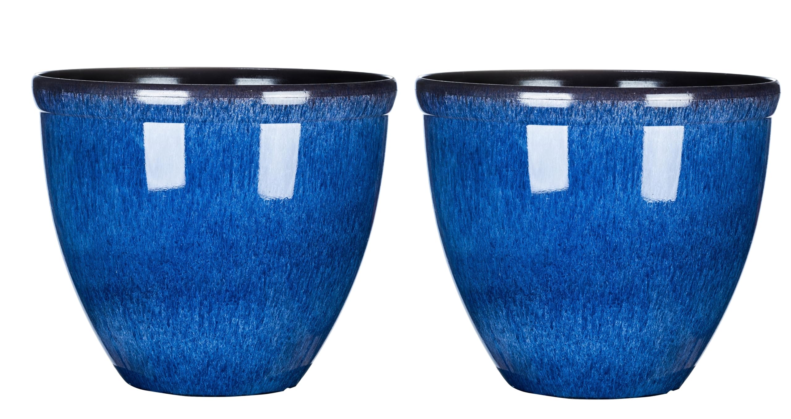 Garden Gear Elegant Bell Glazed Planters 34cm Tall Flower Pot Durable Construction Ocean Blue Frost-Resistant - 39.5cm Diameter (Ocean Blue x2)