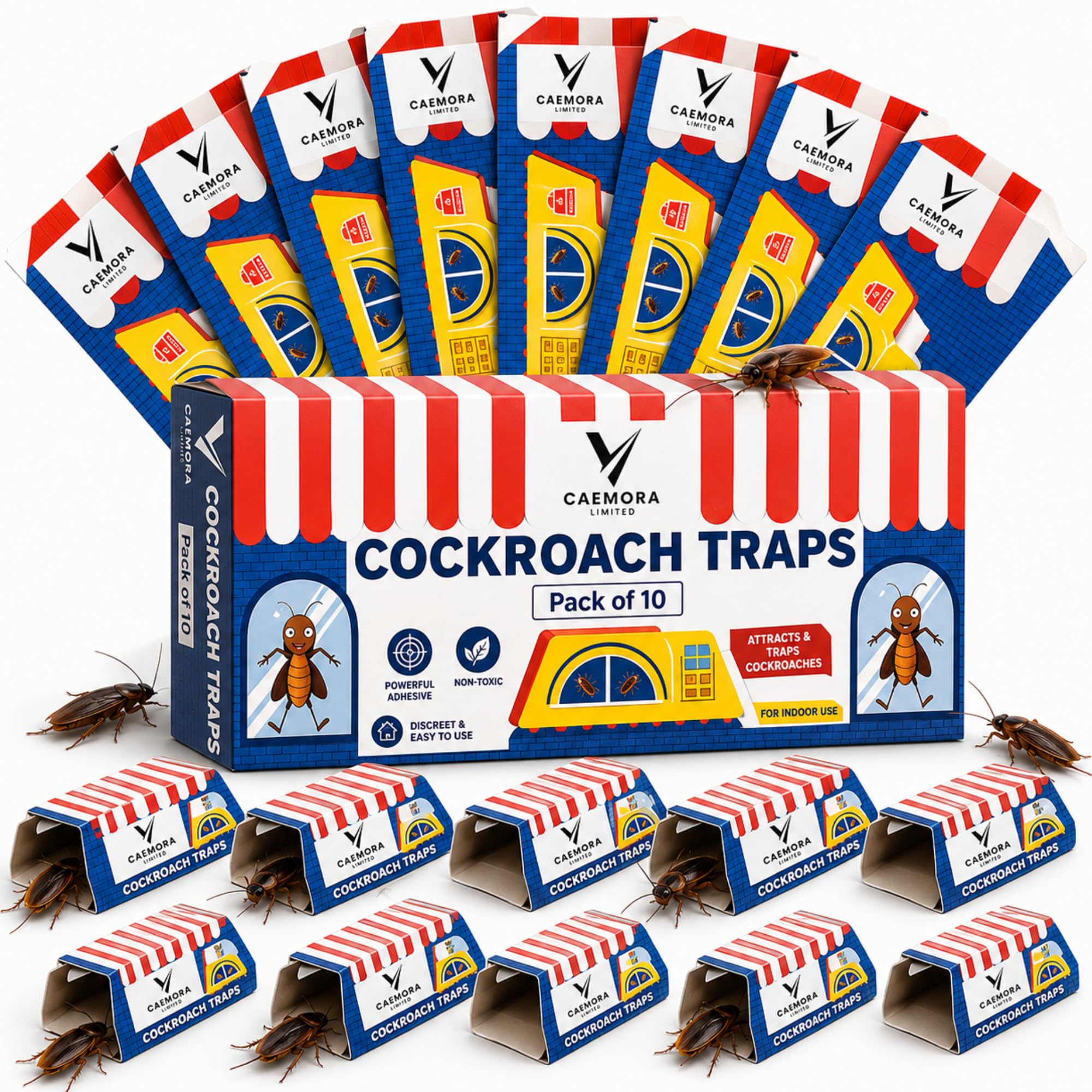 Cockroach Traps 10 Pack, Sticky Glue Roach Traps with Food Attractant, Non-Toxic Indoor Outdoor Insect Pest Control for Kitchen, Home, Garage and Shed