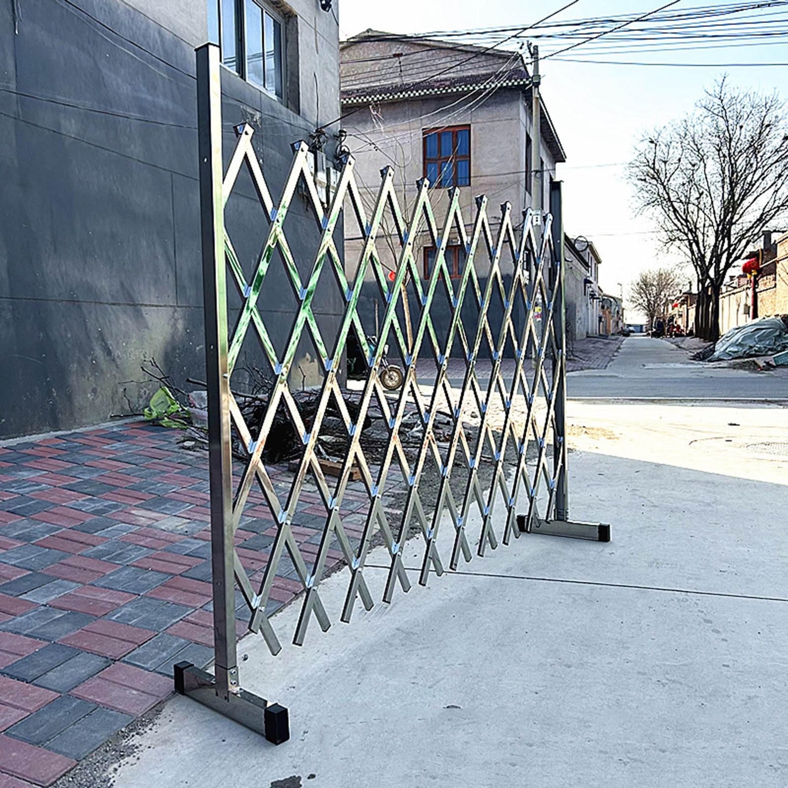 Puerta de seguridad de metal expandible con ruedas, valla de acero de 4.9 pies para obras de construcción y uso al aire libre, valla plegable para seguridad vial y control de acceso