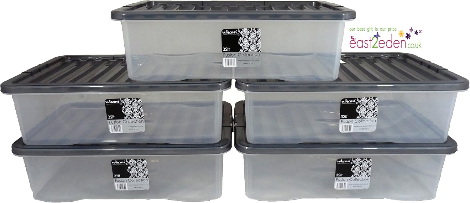 5 x 32 Litre High Grade Under Bed Plastic Storage boxes Amazon.co.uk