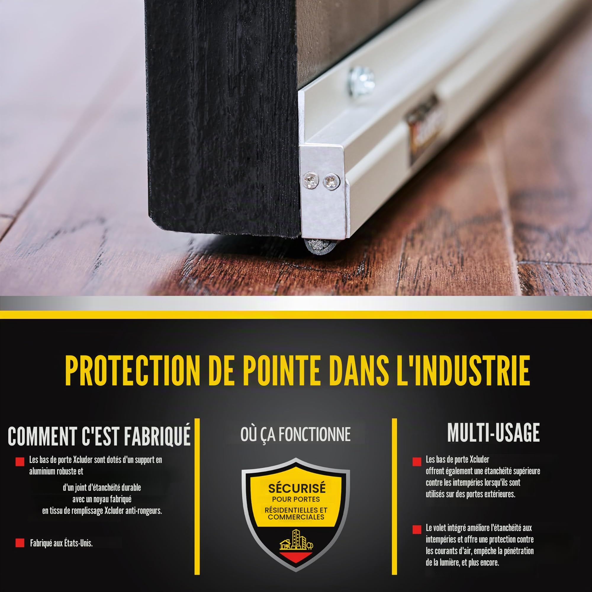 Xcluder Lot de 2 balayages de Porte à Profil Bas de 91,4 cm en Aluminium – Scelle Les rongeurs et Les parasites, étanchéité améliorée Contre Les intempéries, Facile à Installer, Protection Contre Les