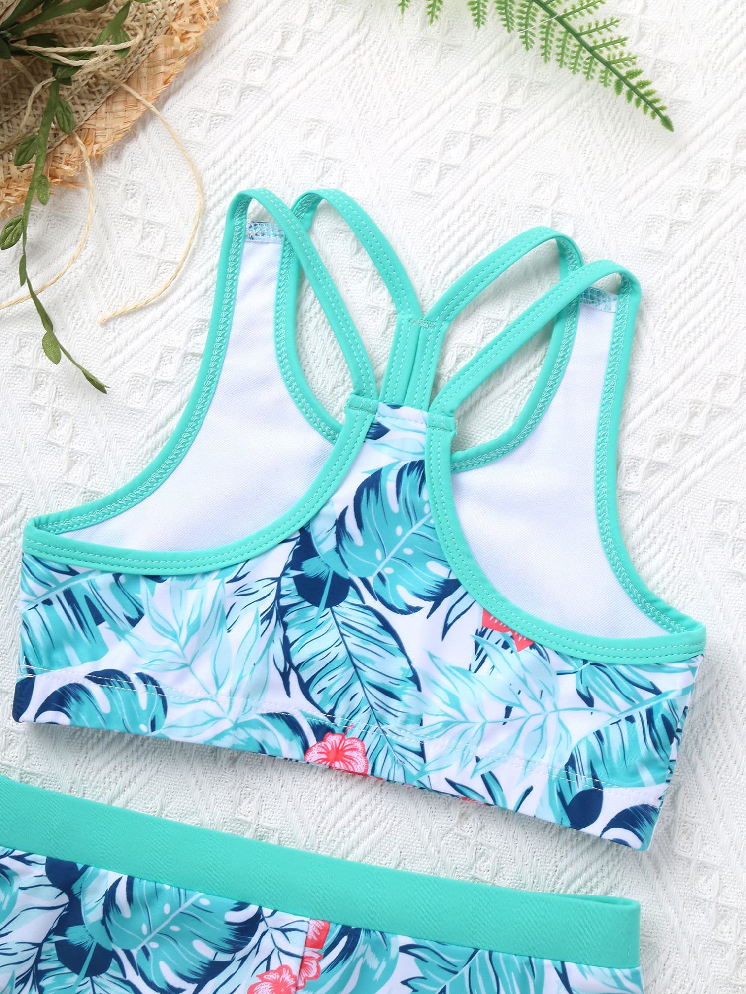 ranrann Enfant Fille Maillot de Bain 3 Pièces Anti UV T-Shirt de Bain Haut et Short de Bain Ensemble Tankini 7-16 Ans B Turquoise 11-12 Ans