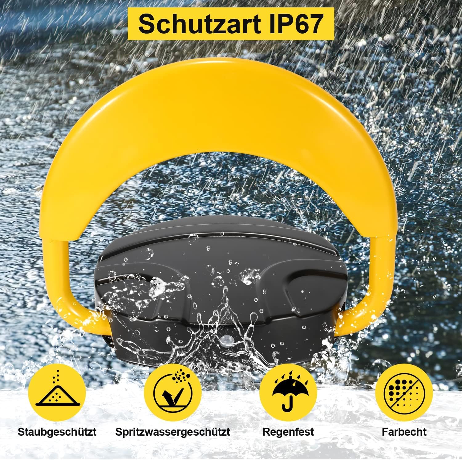 Barriere de parking, barriere parking avec 2 télécommande, barrière de parking pliable, arceau parking électrique, indice de protection IP67, anti-collision à 180°, panneau d'avertissement