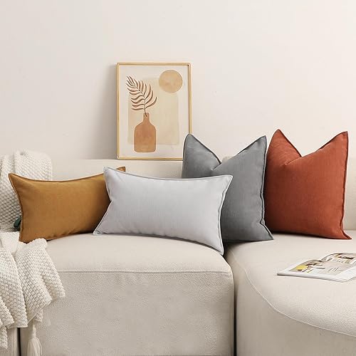 Miniatura 8 de Hckot Juego de 2 fundas de almohada grises de felpilla de 20 x 20 pulgadas, fundas decorativas de granja para sofá, cama, decoración del hogar,