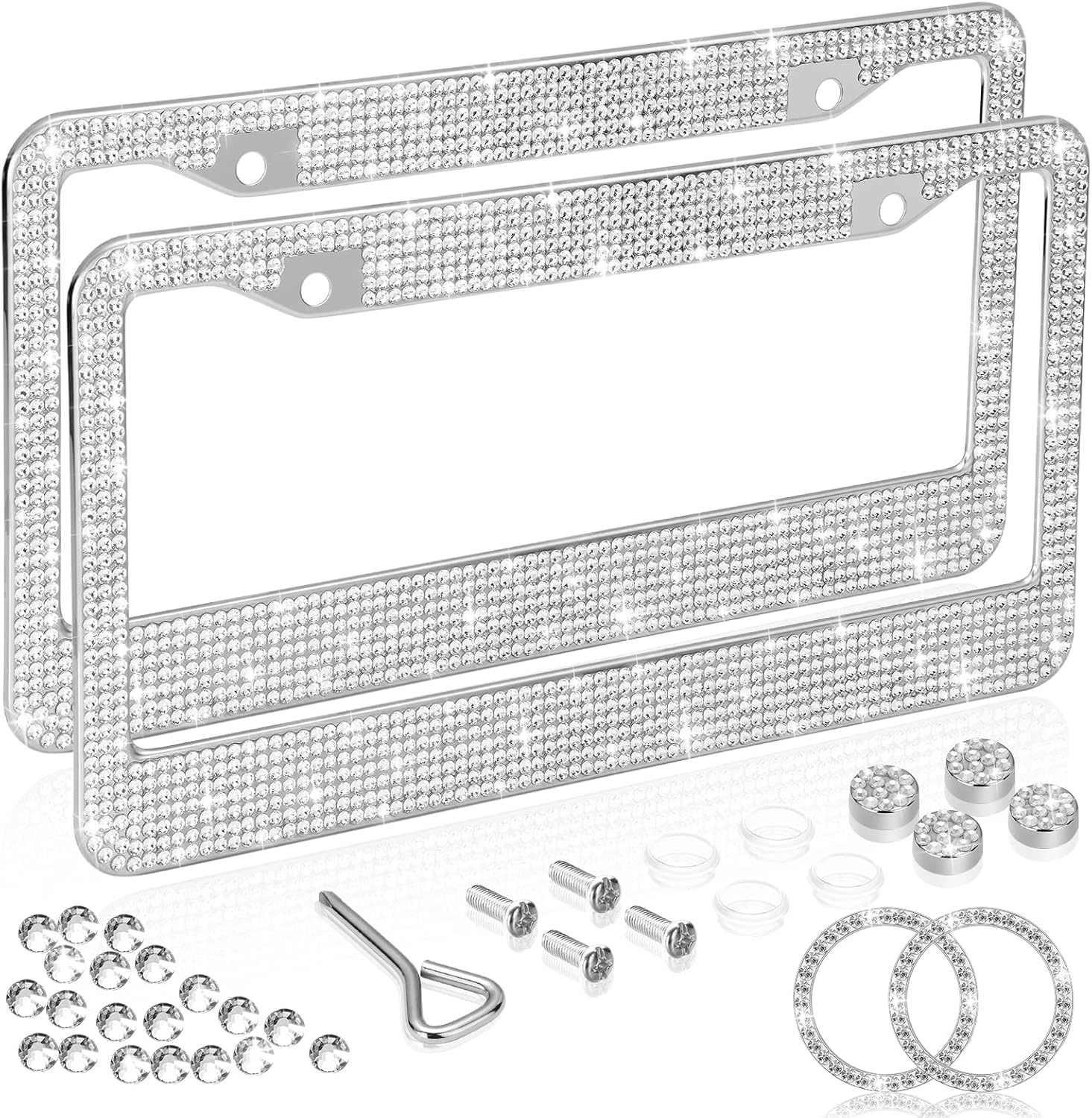 1/2Pcs 31*16cm Car Bling Crystal License Plate Frame Women Rhinestone License Plate Frame Cover Holder Car Accessories - 34