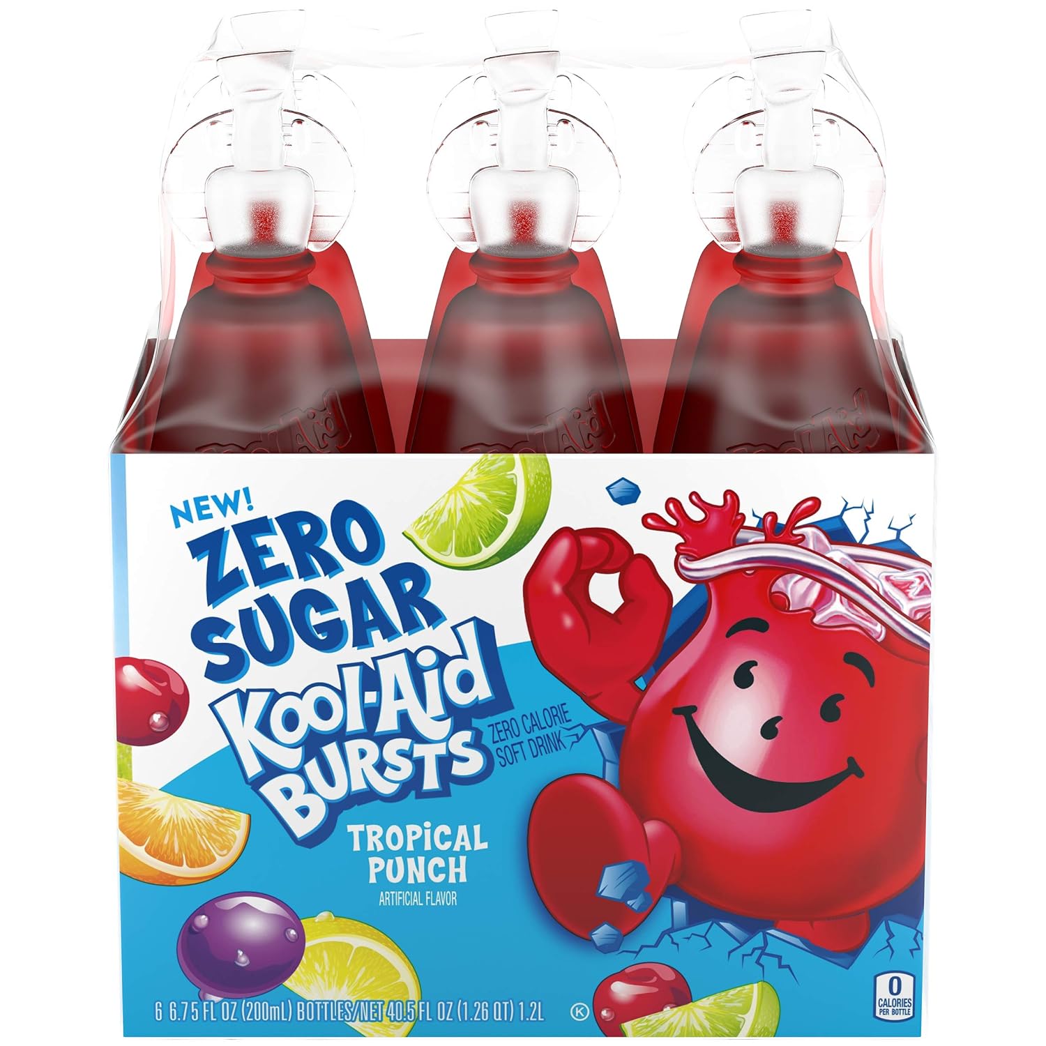 Kool-Aid Bursts Tropical Punch Zero Sugar Artificially Flavored Soft Drink (6 ct Pack, 6.75 fl oz Bottles)