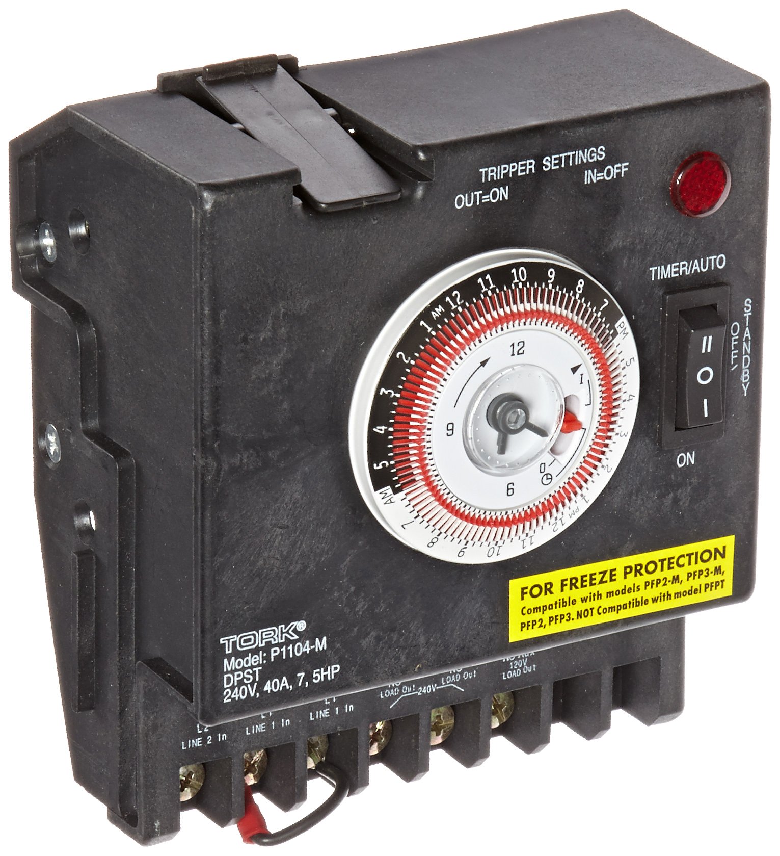 P1100 Series Swimming Pool Timers, 24 Hour Electromechanical Control, 240 VAC Input Supply with Fireman Switch, DPST Contact, 40A Resistive/Inductive