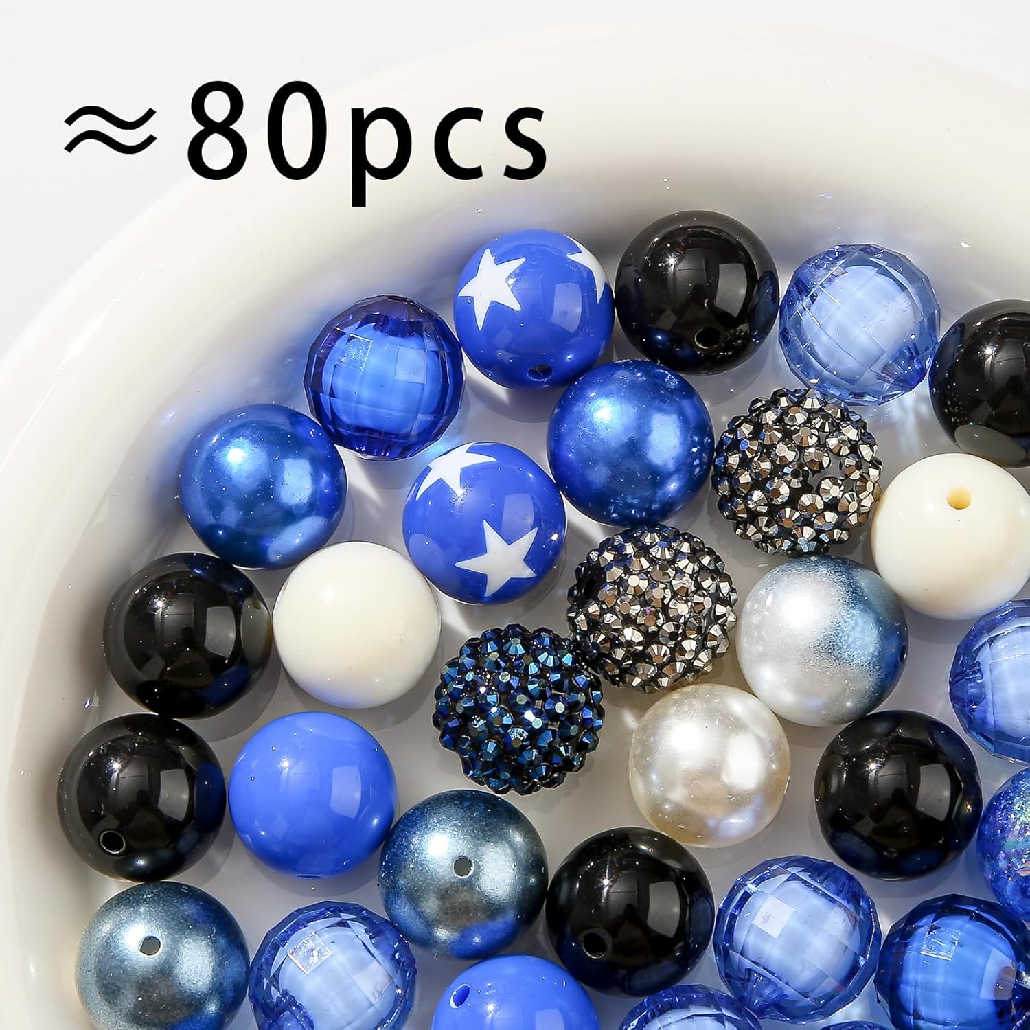 20mm Chunk Bubblegum Beads 80pcs Dark Blue Acrylic Bead Large Gumball Rhinestone Pearl Beads for DIY Phone Chain Key Chain Bracelet Necklace (darkblue) - Image 3
