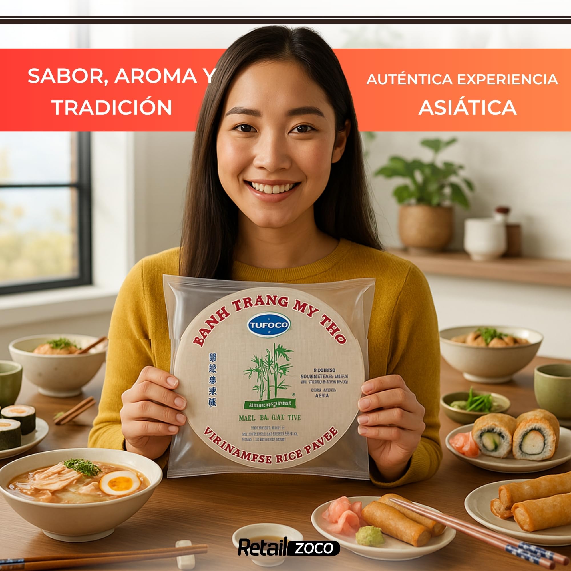 Papel de Arroz Comestible, Wafer Paper, Obleas de Arroz, Banh trang, Apto para Rollitos, Dumplings, Recetas Dulces, Saladas, para Freír, al Vapor,  340 Gramos, Sin gluten, Tamaño 22 cm - imagen 5