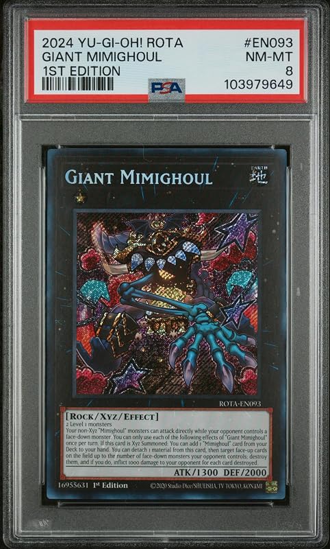 Yu Gi Oh! TCG, PSA Graded 8 NM MT, Giant Mimighoul 1St Edition #EN093, Rota Rage of The Abyss, Fully Encapsulated Bundle with Compatible Yu Gi Oh! Hard Sealed Case