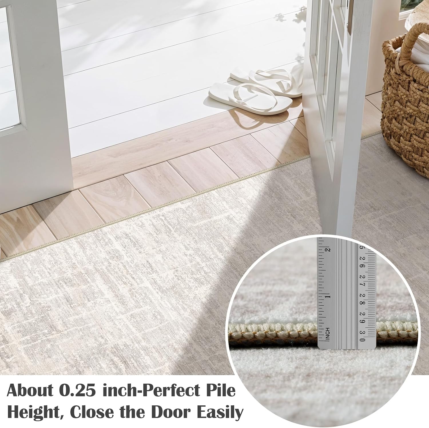 2x8 Washable Kitchen Runner Rug - Modern Abstract Neutral Carpet with Non-Slip Backing Low-Pile Stain-Resistant Thin Runners for Hallway Bathroom Bedroom Entryway (2x8, Beige)