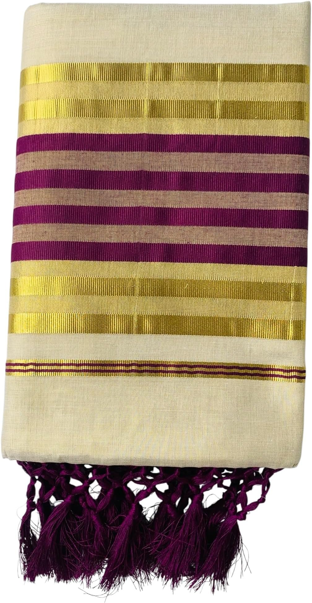 Women's Kuthampully Kerala Kasavu Saree with Kunjalam (Tussle) Tissue Plain - EKM-795