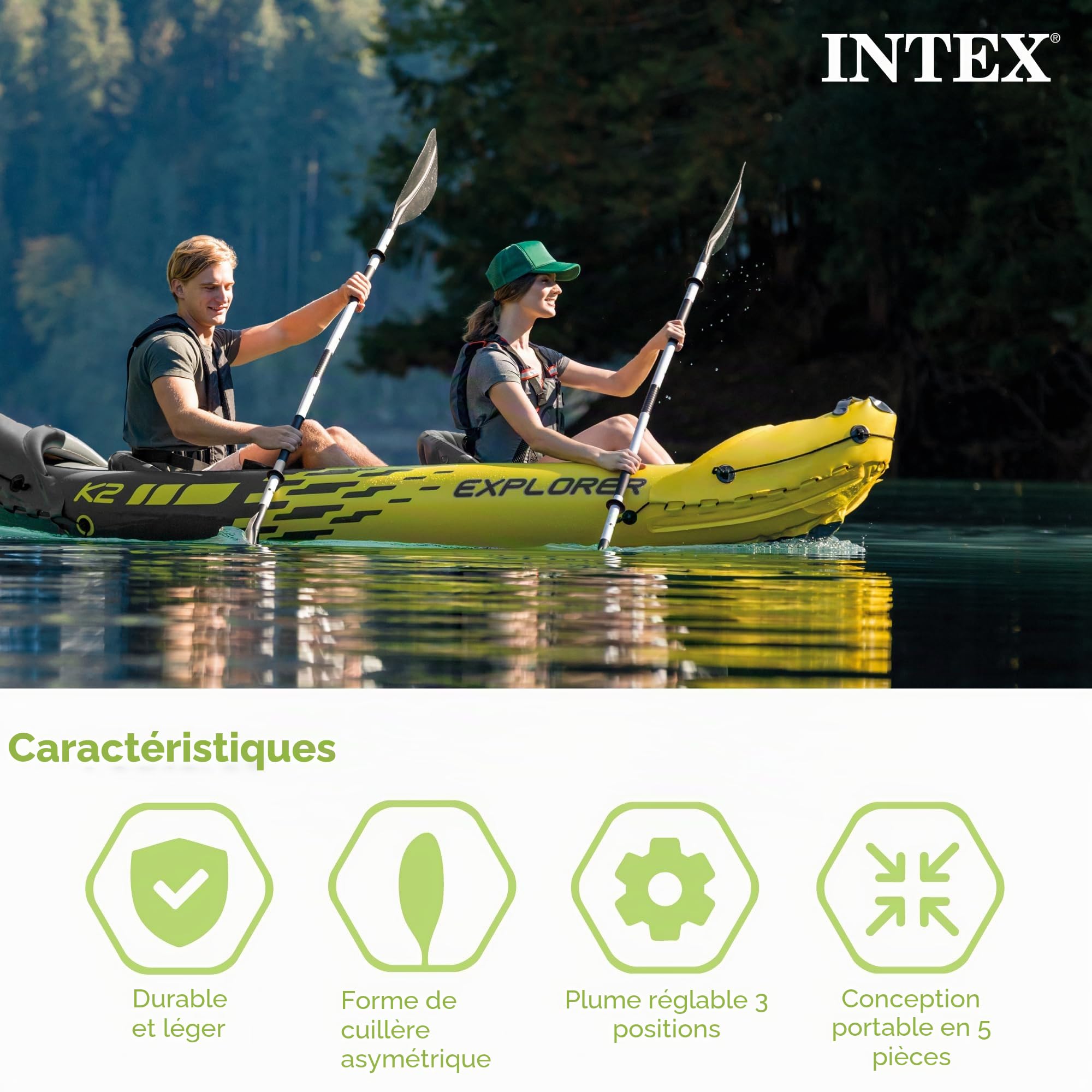 Intex Paddle Pagaie de Kayak Unisexe, Noir, 86" | Pagaie de 218,4 cm, lames de cuillère nervurées, tige légère, poignées confortables, réglage à 3 positions, approuvé par TV