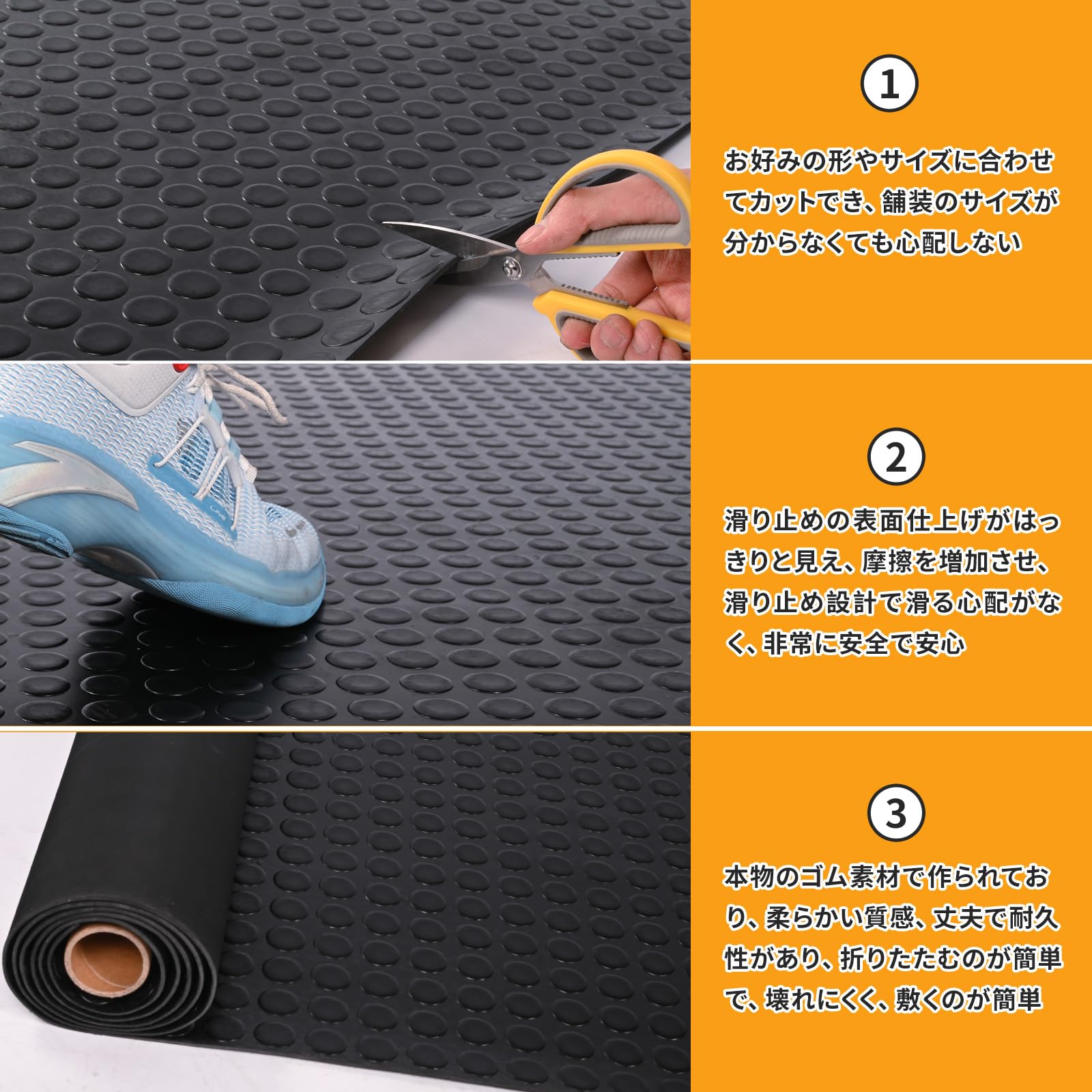 Tcatec ガレージマット ゴムシート 150*300cm 厚さ3mm ゴム製 ロール 滑り止めマット ガレージフローリング 倉庫シート 荷台シート トラック 駐車場 地下室 キッチン 軽トラック ガレージ 工業用 車用 商業に適用 黒