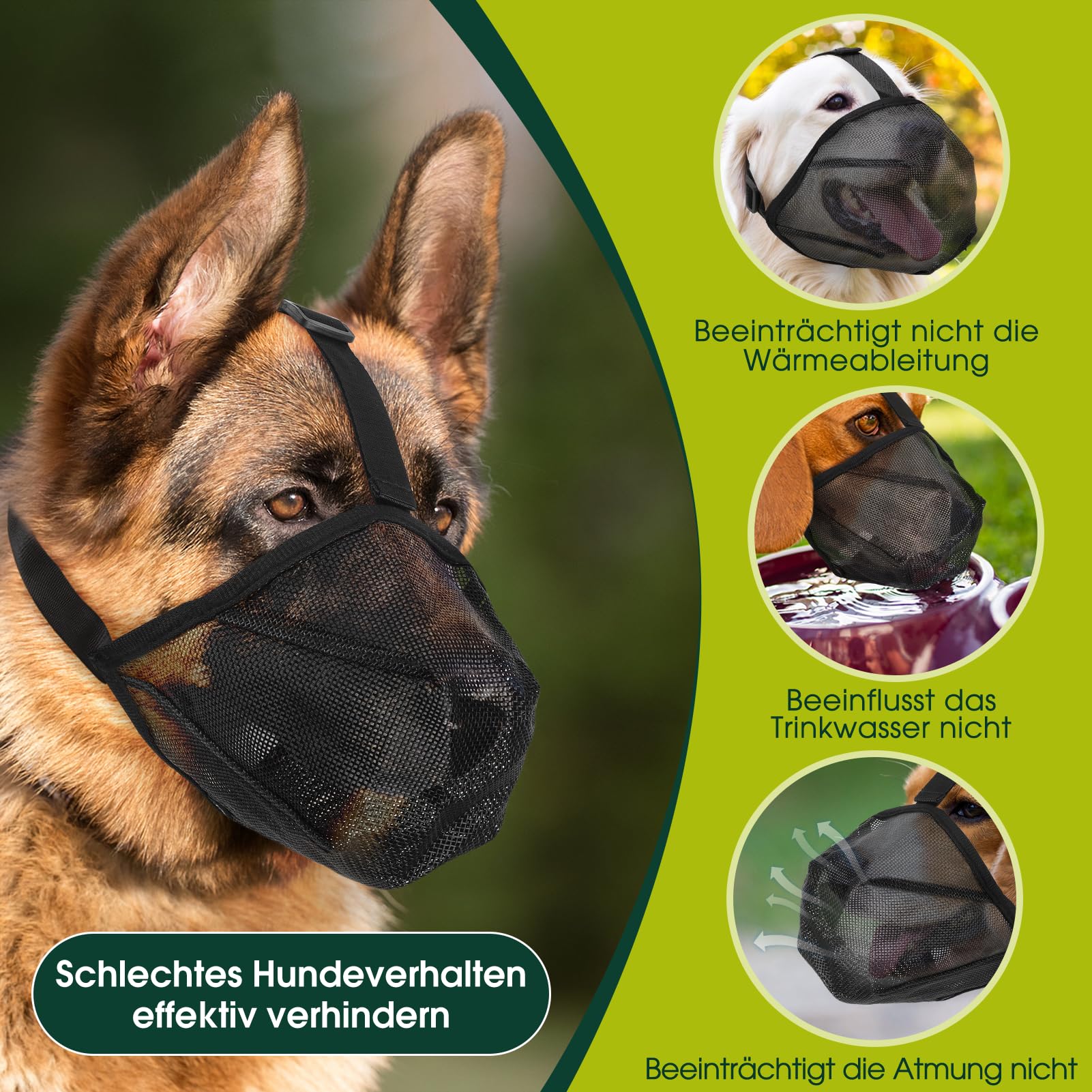 Morsa per Cani Medi, Traspirante, Regolabile con Design Mesh – Protezione da Cibo Tossico, per Passeggiate, Addestramento, Veterinario (L)