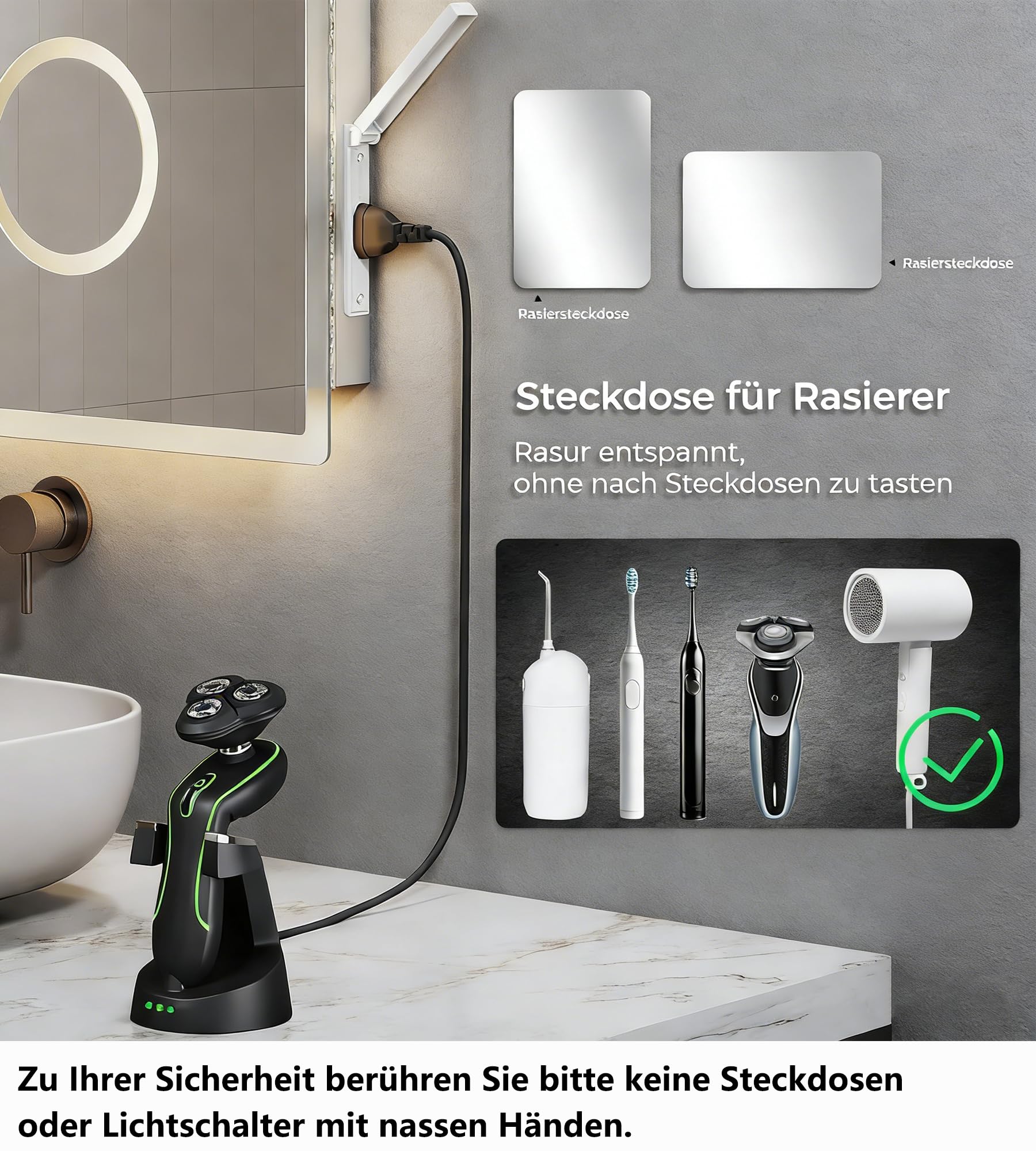SVNR badezimmerspiegel mit beleuchtung - 100 x 60 cm spiegel mit beleuchtung, Wandmontierter Multifunktionaler Badezimmerspiegel, R10-Abgeschrägte Kante, Uhr, Antibeschlag, LED-Smart-Spiegel