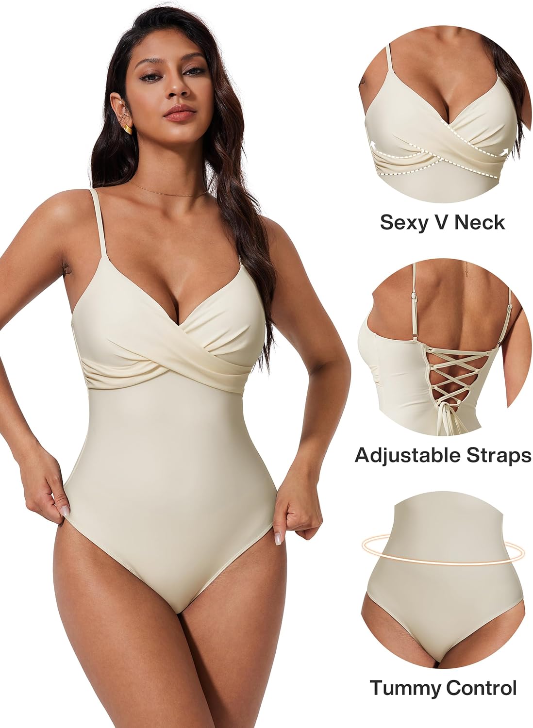SUUKSESS Women Tummy Control One Piece Swimsuits V Neck Front Cross Bathing Suit - Image 5