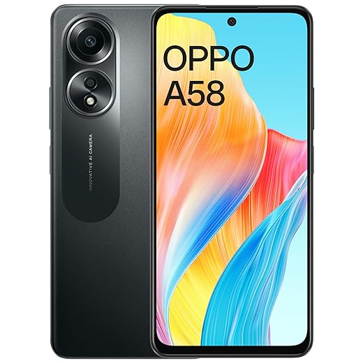 Oppo A58 (Glowing Black, 6GB RAM, 128GB Storage) | 5000 mAh Battery and 33W SUPERVOOC | 6.72" FHD+ Punch Hole Display | Dual Stereo Speakers with No Cost EMI/Additional Exchange Offers