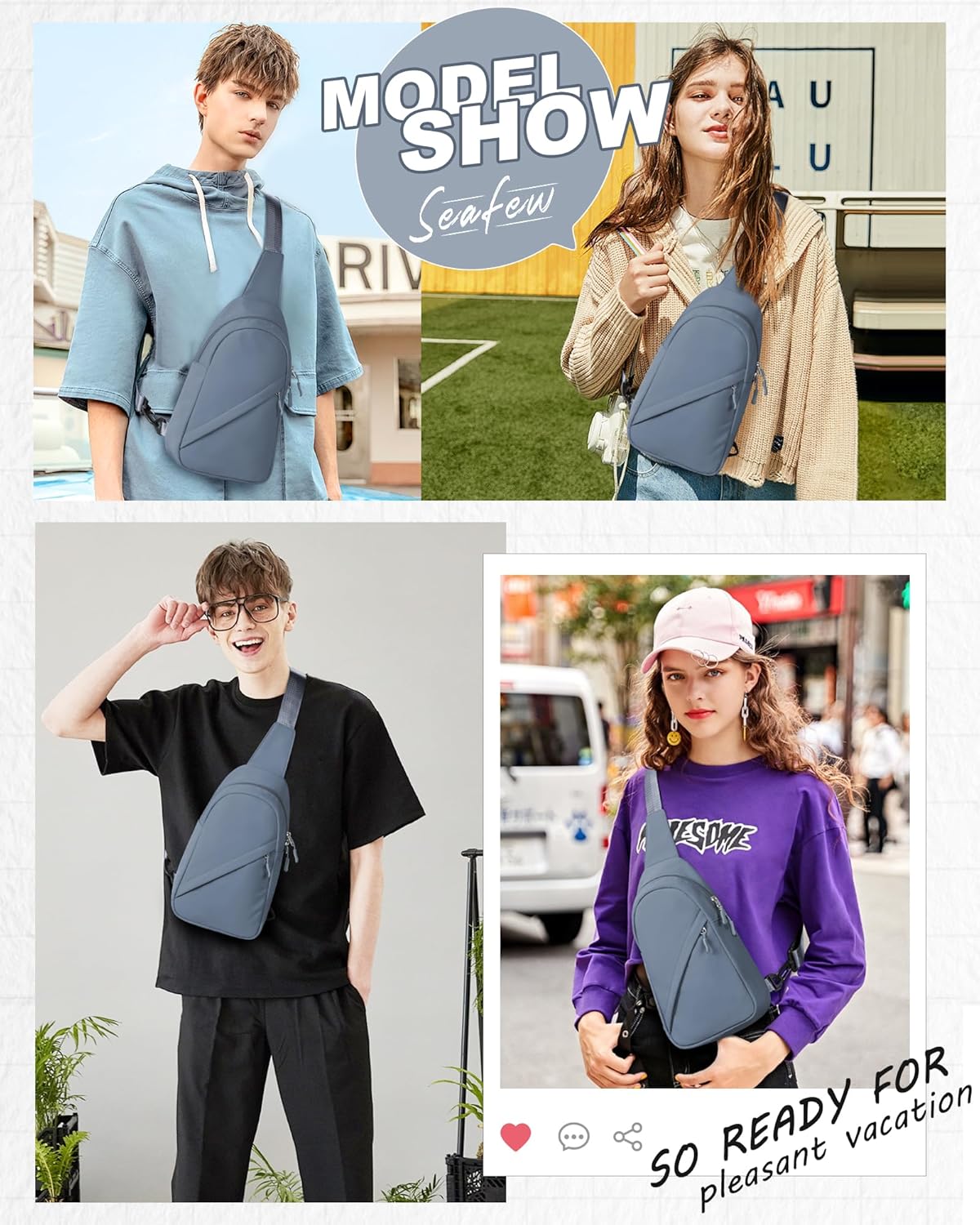 SEAFEW Blue Sling Crossbody Backpack Shoulder Bag for Men Women - Small One Strap Sling Bag Fanny Pack Daypack, Waterproof Nylon Chest Bag for Motorcycle Hiking Travel Gym Sport - Image 7