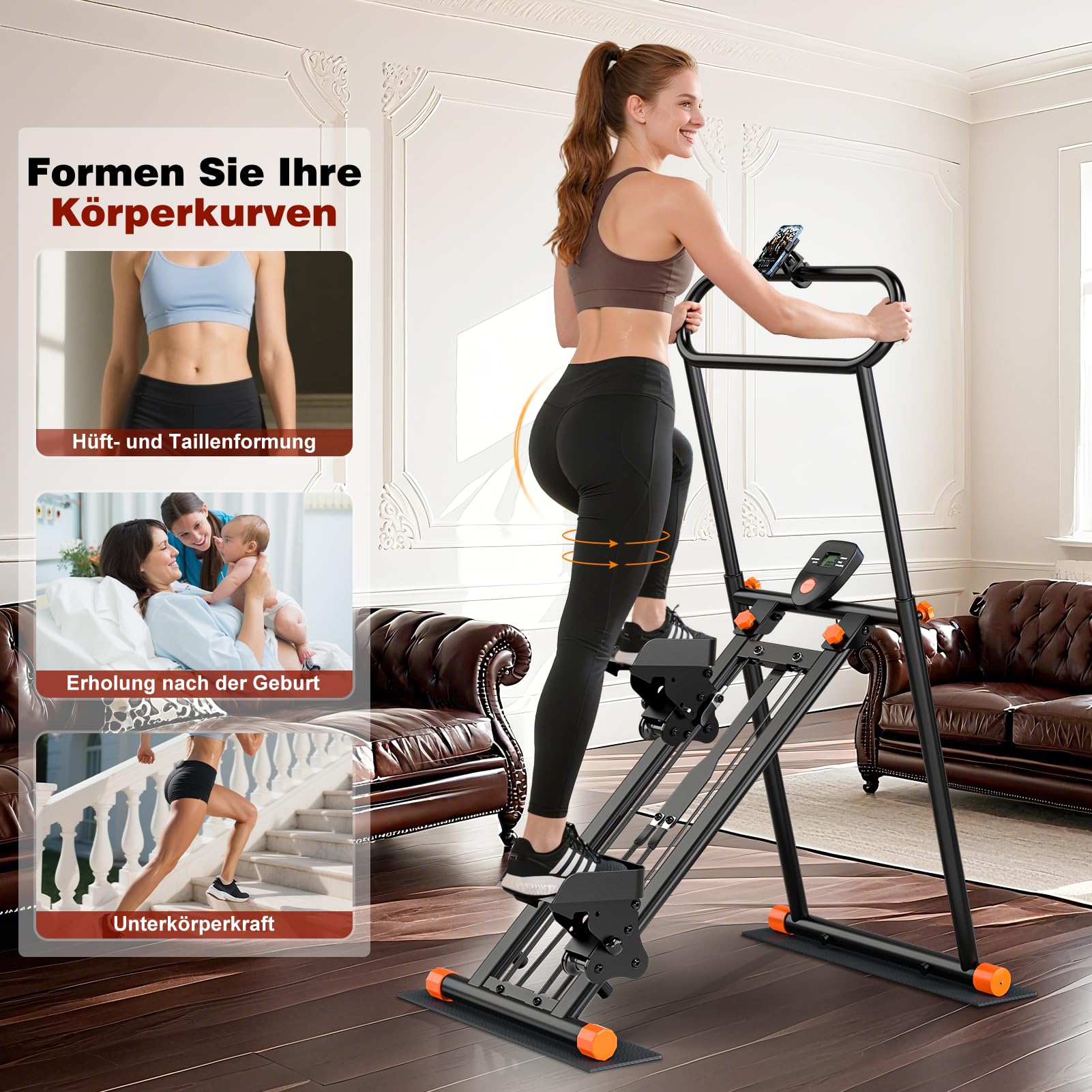 Stair Stepper für Zuhause Treppentrainer für Heimfitnessstudio, klappbarer Vertikalkletterer mit verstellbarem Widerstand & Pedalen, LCD-Anzeige, Cardio-Trainingsgerät für Ganzkörper-Workout