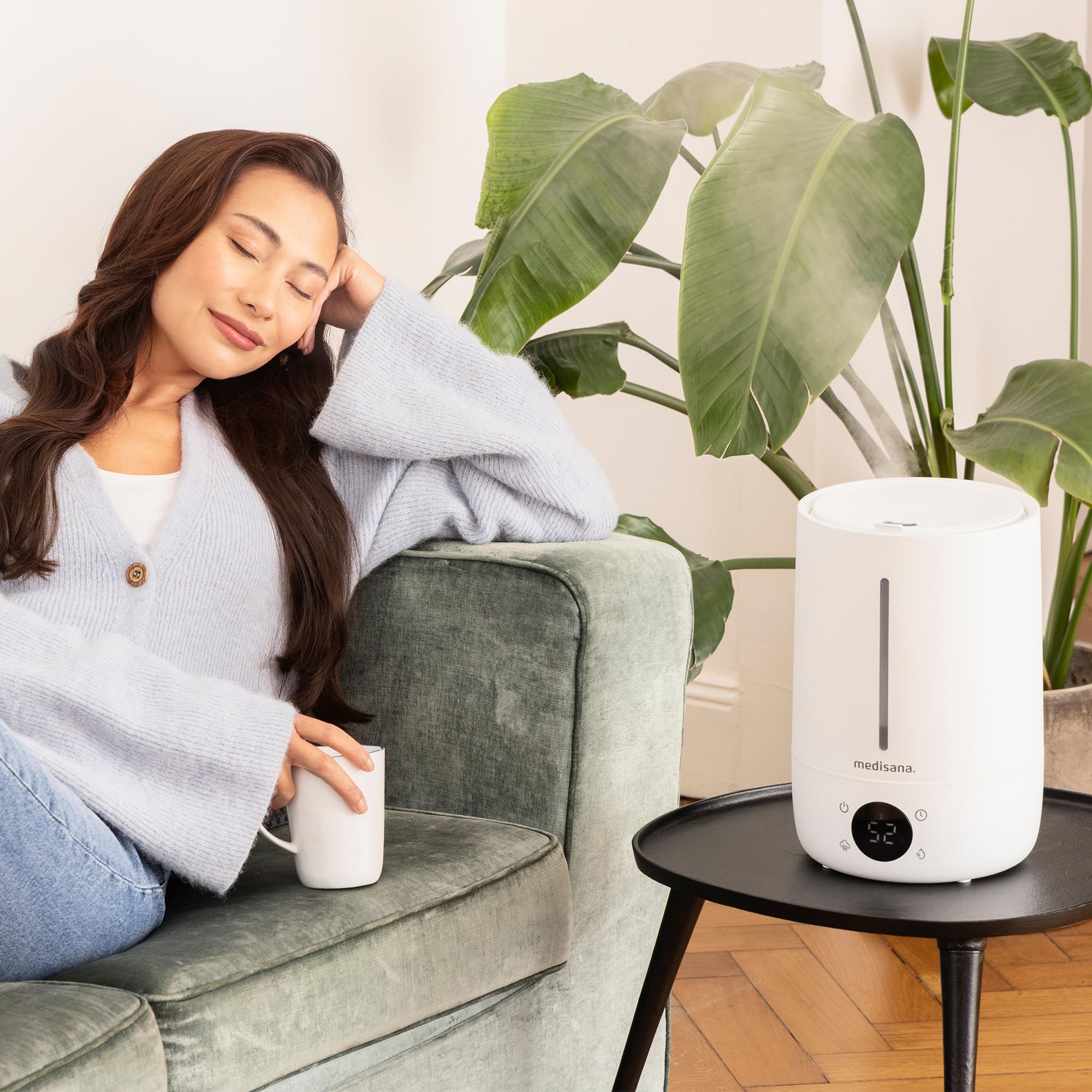 medisana AH 661 Luchtbevochtiger ultrasoon, luchtreiniger voor slaapkamers en woonkamers, vernevelaar met aromacompartiment en verwarmingsfunctie tegen droge lucht, 3,5 liter