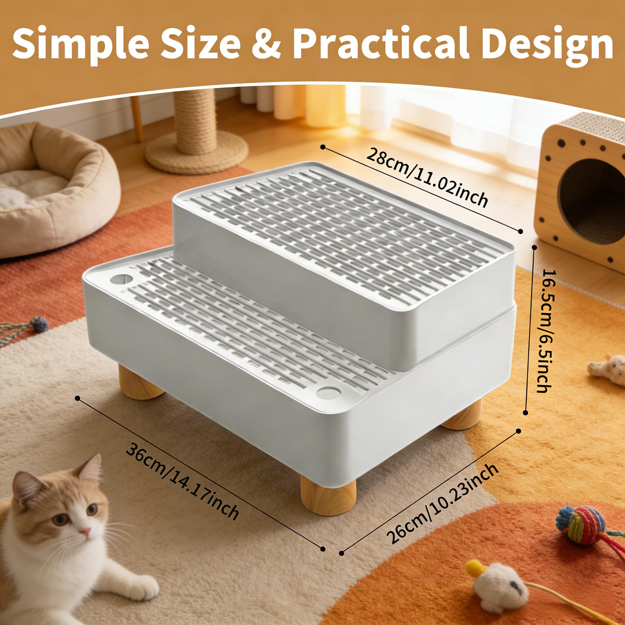 Rampe pour Litière pour Chat Double Couche: Rampe pour Bac à Litière avec Fonction Filtre, Marchepied pour Chat Antidérapant, Adaptée aux Chatons, Chats Âgés et Bac Automatique