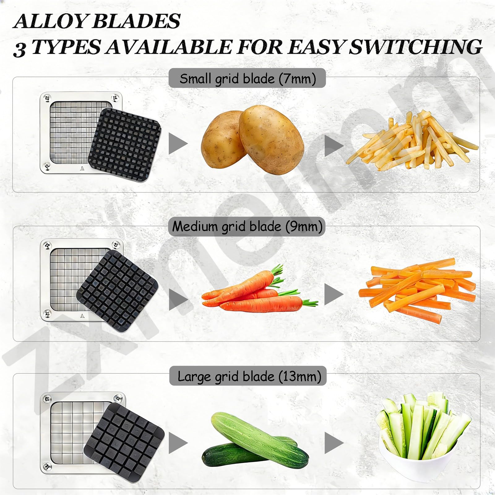 Máquina eléctrica de preparación de alimentos para cortar tiras y extraer jugo, diseño comercial maneja patatas, zanahorias, naranjas y limones