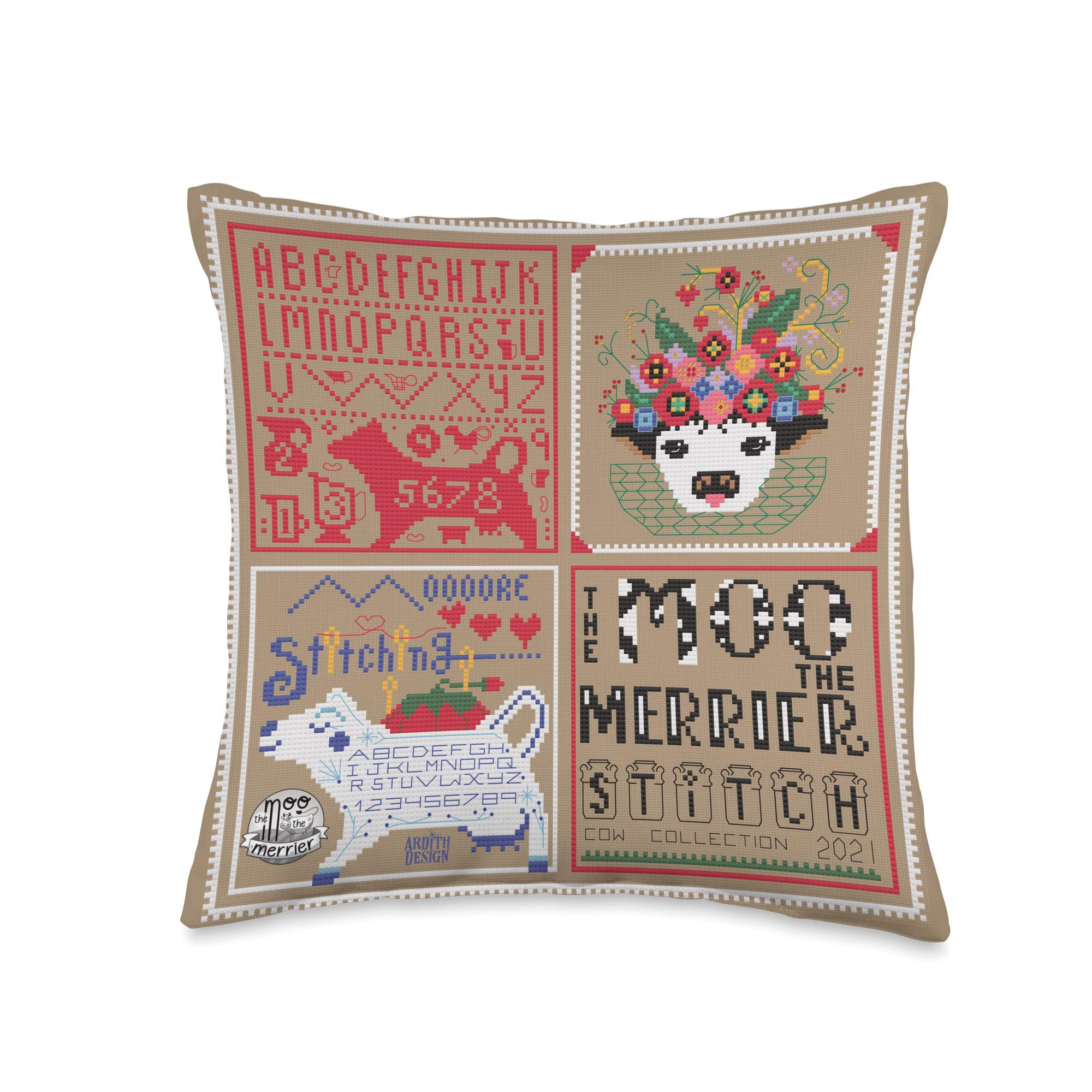 Ardith DesignCow Collection Sampler The Moo The Merrier Throw Pillow, 16x16, Multicolor