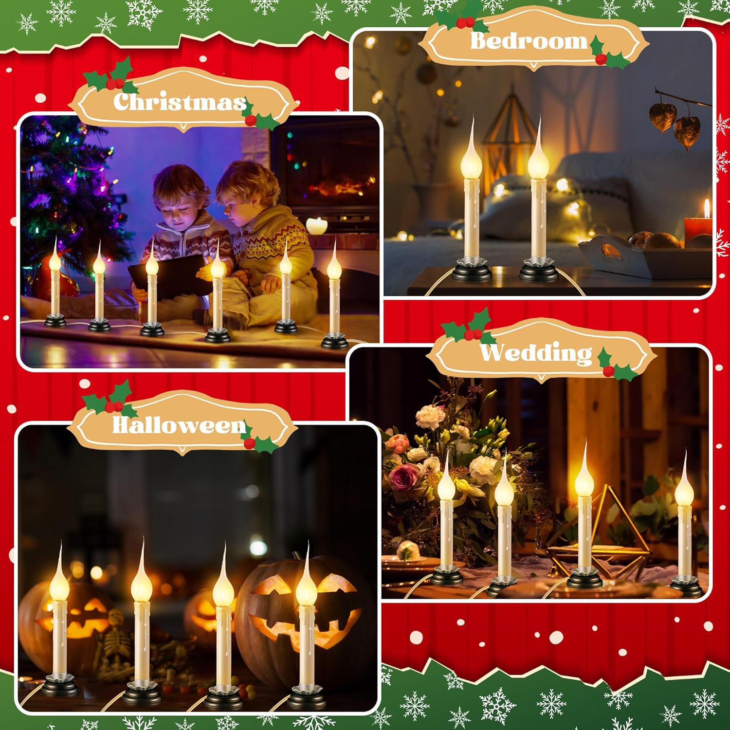 Enhon 4 Pack 5 Inch Electric Window Candle Lights, Christmas Electric Rustic Country Plug in Candle Light with LED Silicone Bulb, 0.6W C7 Candlestick Lamp with On/Off Switch, 5Ft Cord