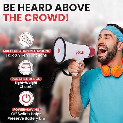 Miniatura 2 de Pyle megáfono altavoz compacto funciona con baterías sirena alarma control de volumen pmp20